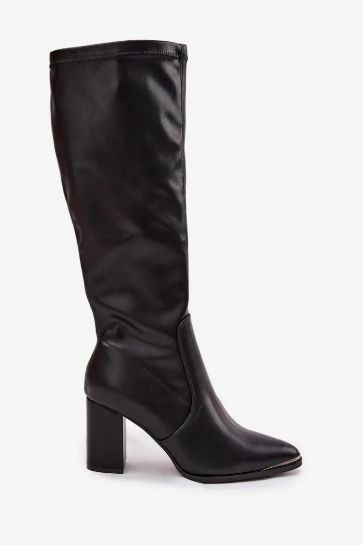 Damskie Damskie buty S.Barski Kozaki Do Kolana Na Obcasie Słupku Z Noskami W Szpic D&A HY42-921 Czarne