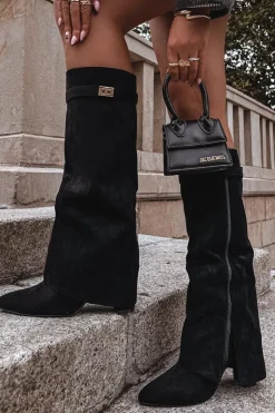 Damskie Boto Kozaki Eko Zamszowe Obcas Słupek Na Zamek Ocieplane Wywinięta Cholewka Beżowe Evyra