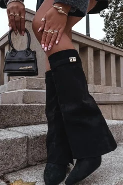 Damskie Boto Kozaki Eko Zamszowe Obcas Słupek Na Zamek Ocieplane Wywinięta Cholewka Beżowe Evyra