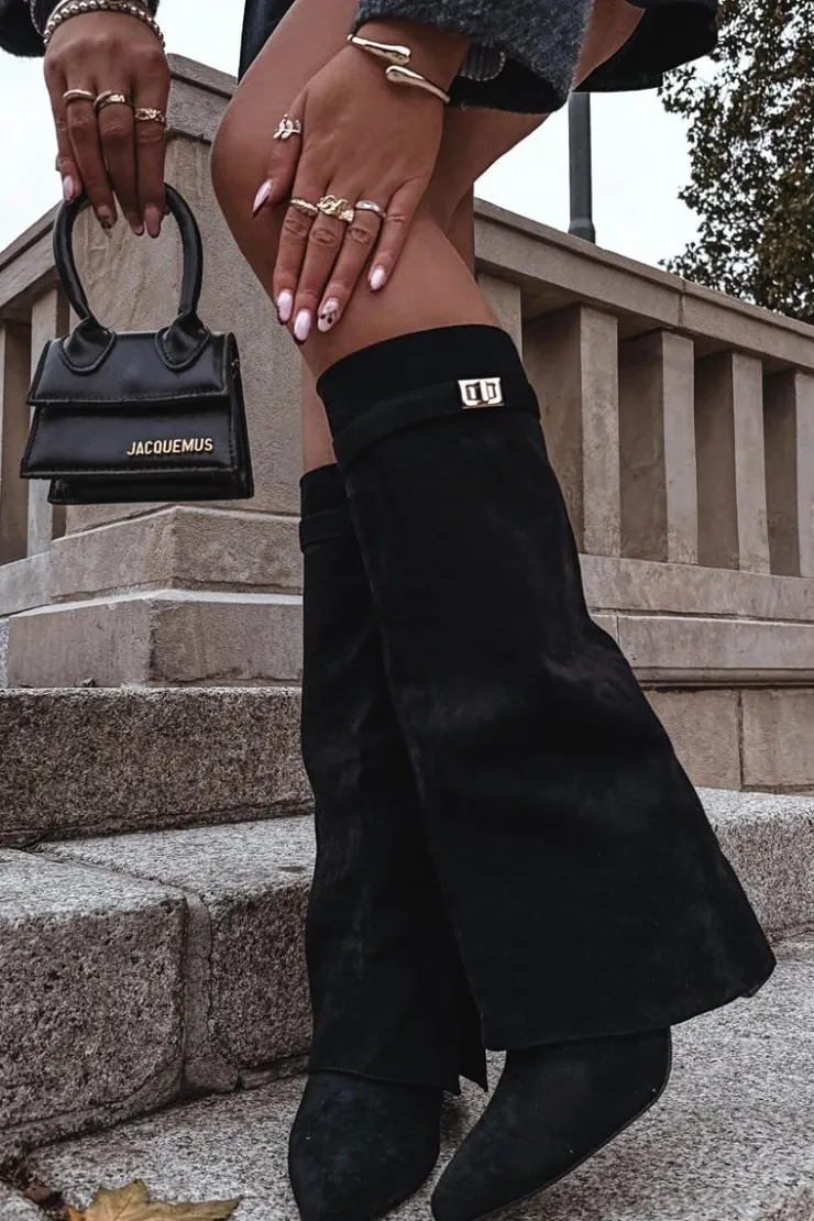 Damskie Boto Kozaki Eko Zamszowe Obcas Słupek Na Zamek Ocieplane Wywinięta Cholewka Beżowe Evyra