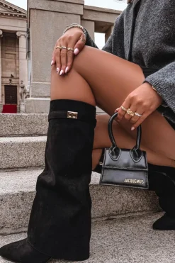 Damskie Boto Kozaki Eko Zamszowe Obcas Słupek Na Zamek Ocieplane Wywinięta Cholewka Beżowe Evyra