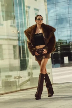 Damskie Boto Kozaki Eko Zamszowe Obcas Słupek Na Zamek Ocieplane Wywinięta Cholewka Czekoladowe Evyra