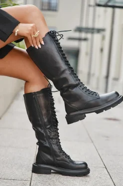 Damskie Boto Kozaki Glany Damskie Ocieplane Eko Skórzane Czarne Selvina