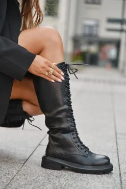 Damskie Boto Kozaki Glany Damskie Ocieplane Eko Skórzane Czarne Selvina