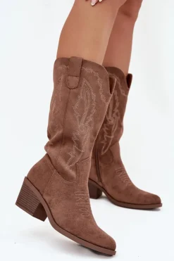 Damskie Buty damskie Vinceza Kozaki Kowbojki Damskie Na Obcasie Ocieplane Vinceza 16508 Ciemnobeżowe