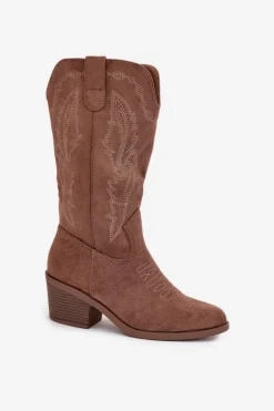 Damskie Buty damskie Vinceza Kozaki Kowbojki Damskie Na Obcasie Ocieplane Vinceza 16508 Ciemnobeżowe