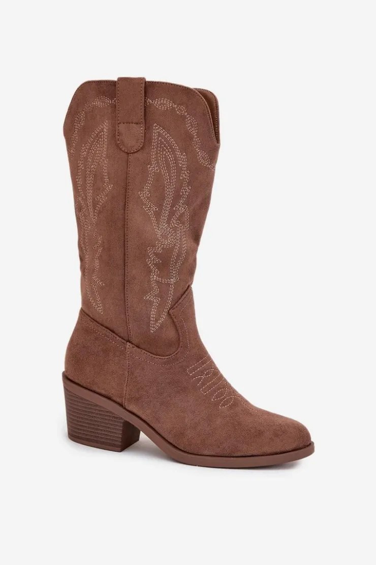 Damskie Buty damskie Vinceza Kozaki Kowbojki Damskie Na Obcasie Ocieplane Vinceza 16508 Ciemnobeżowe