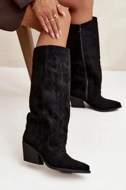 Damskie Boto Kozaki Kowbojki Damskie Na Zamek Czarne Isalina