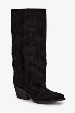 Damskie Boto Kozaki Kowbojki Damskie Na Zamek Czarne Isalina