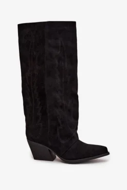 Damskie Boto Kozaki Kowbojki Damskie Na Zamek Czarne Isalina