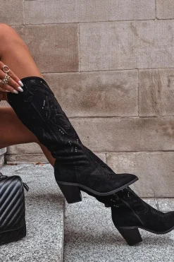 Boto Kozaki Przed Kolano|Kozaki Na Obcasie*Kozaki Kowbojki Damskie Na Słupku Z Eko Zamszu Czarne Coretta Czarny