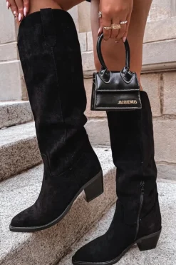 Online Boto Kozaki Kowbojki Damskie Na Obcasie Z Eko Zamszu Czarne Esmira