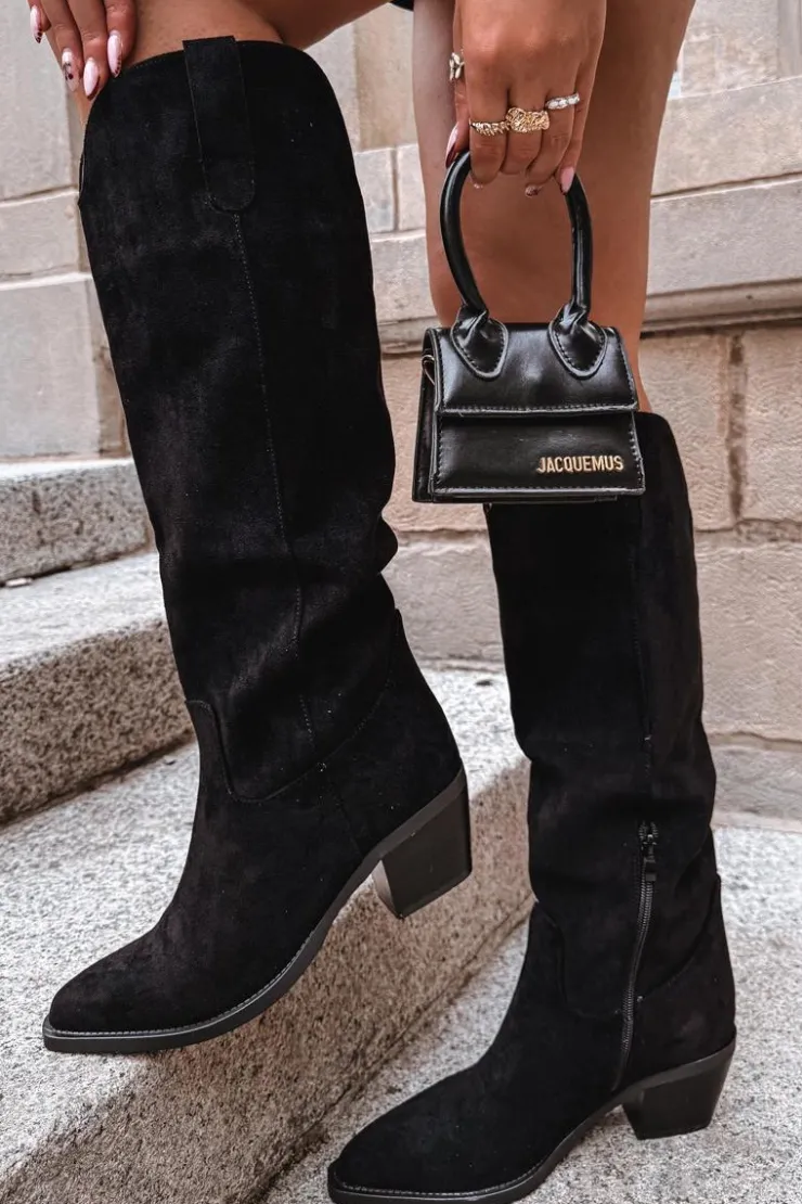 Online Boto Kozaki Kowbojki Damskie Na Obcasie Z Eko Zamszu Czarne Esmira