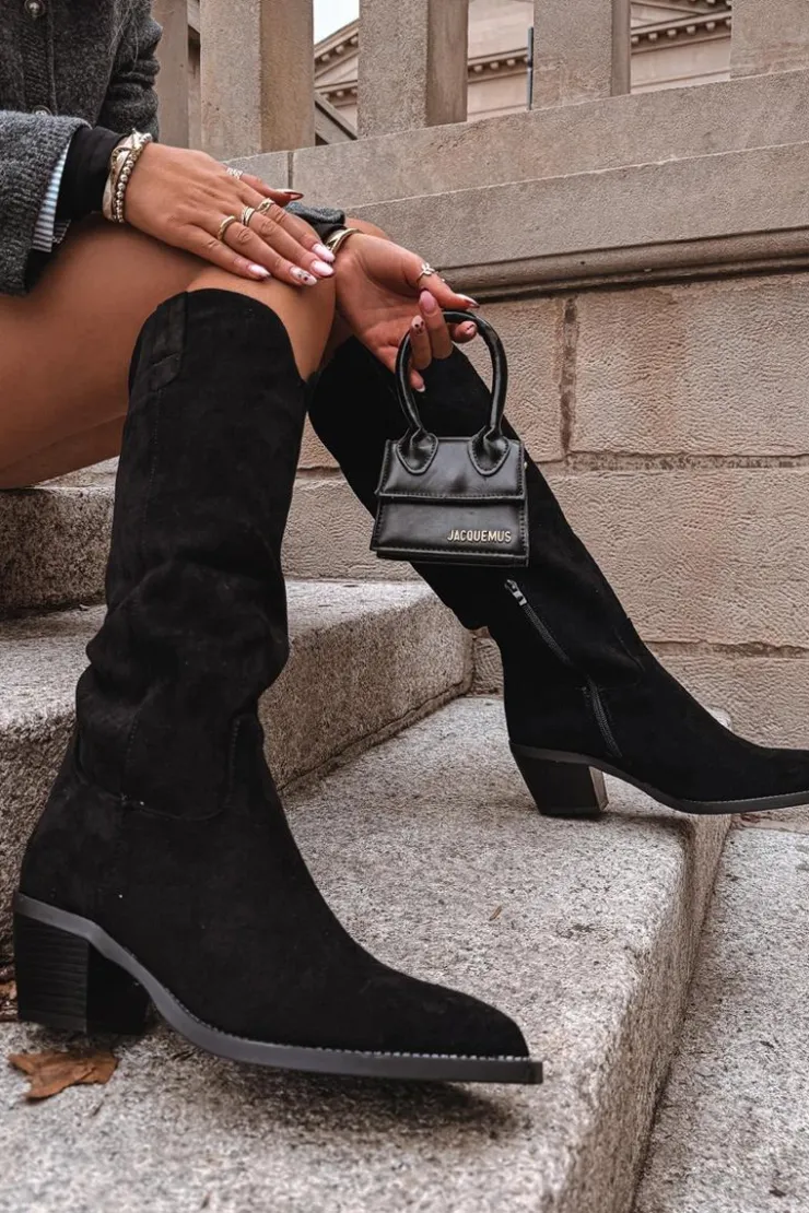 Online Boto Kozaki Kowbojki Damskie Na Obcasie Z Eko Zamszu Czarne Esmira