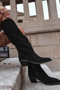 Online Boto Kozaki Kowbojki Damskie Na Obcasie Z Eko Zamszu Czarne Esmira