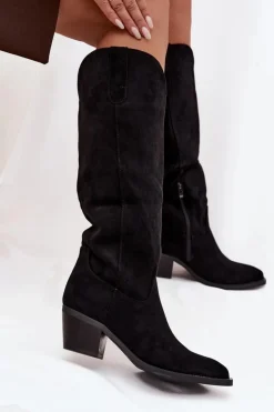 Online Boto Kozaki Kowbojki Damskie Na Obcasie Z Eko Zamszu Czarne Esmira