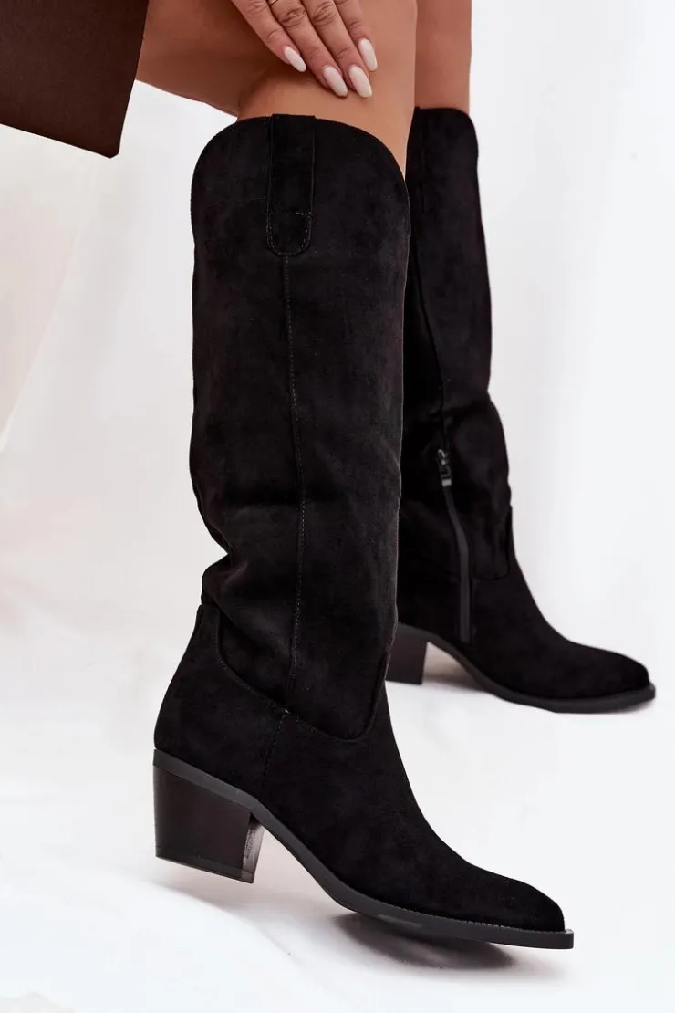 Online Boto Kozaki Kowbojki Damskie Na Obcasie Z Eko Zamszu Czarne Esmira