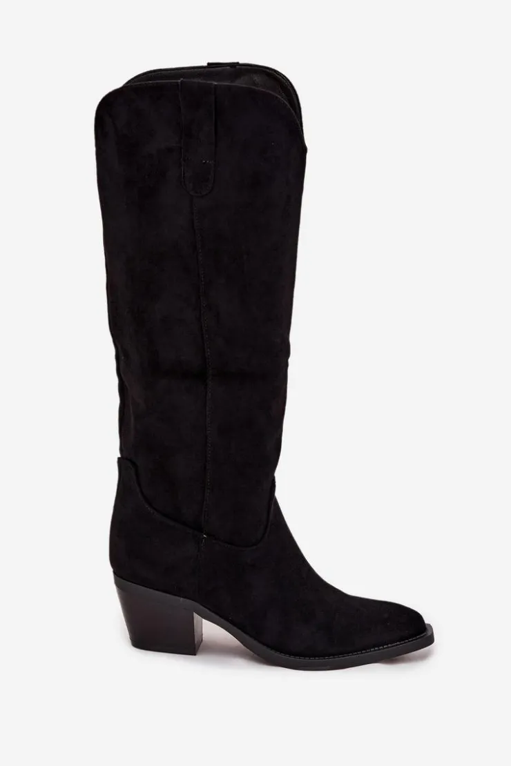 Online Boto Kozaki Kowbojki Damskie Na Obcasie Z Eko Zamszu Czarne Esmira