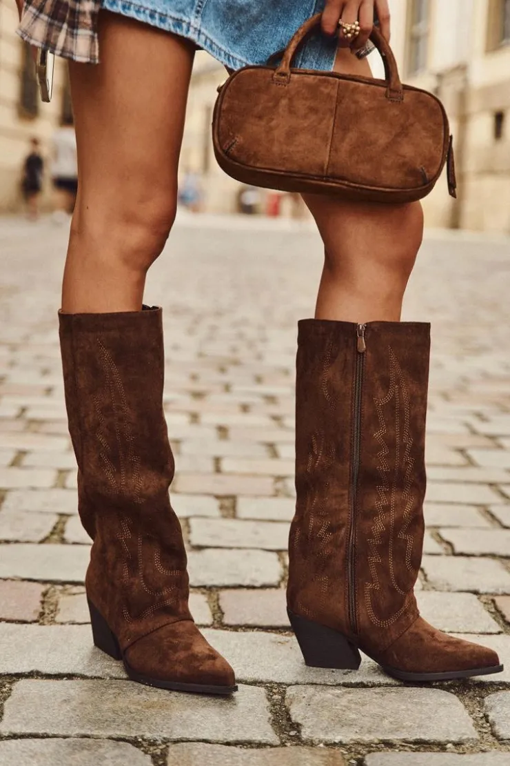 Boto Kozaki Ocieplane|Kozaki Na Słupku*Kozaki Kowbojki Damskie Na Zamek Brązowe Isalina