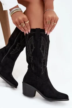Buty damskie Vinceza Kozaki Na Obcasie|Kozaki Zamszowe*Kozaki Kowbojki Damskie Na Obcasie Ocieplane Vinceza 16508 Czarne Czarny