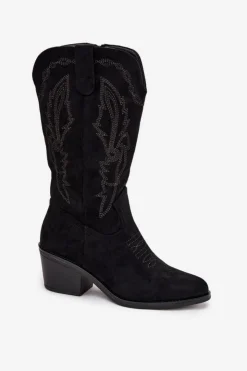 Buty damskie Vinceza Kozaki Na Obcasie|Kozaki Zamszowe*Kozaki Kowbojki Damskie Na Obcasie Ocieplane Vinceza 16508 Czarne Czarny