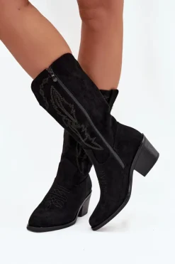 Buty damskie Vinceza Kozaki Na Obcasie|Kozaki Zamszowe*Kozaki Kowbojki Damskie Na Obcasie Ocieplane Vinceza 16508 Czarne Czarny