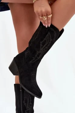 Buty damskie Vinceza Kozaki Na Obcasie|Kozaki Zamszowe*Kozaki Kowbojki Damskie Na Obcasie Ocieplane Vinceza 16508 Czarne Czarny