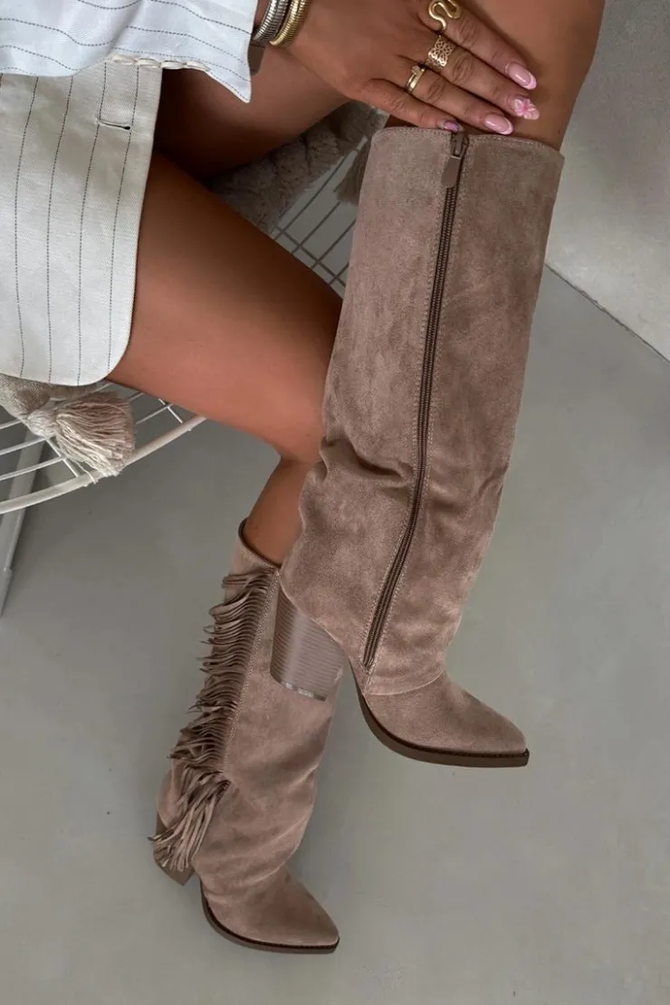 Boto Kozaki Ocieplane|Kozaki Na Słupku*Kozaki Kowbojki Damskie Z Frędzlami Na Słupku Beżowe Tivara Beżowy