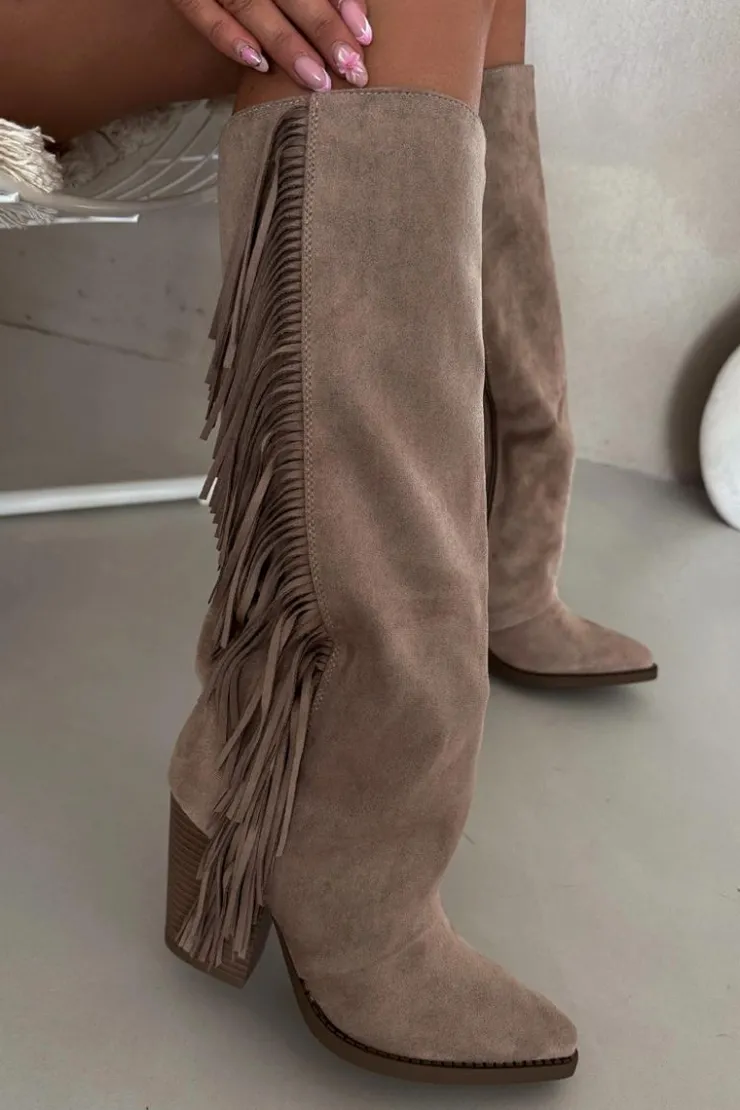 Boto Kozaki Ocieplane|Kozaki Na Słupku*Kozaki Kowbojki Damskie Z Frędzlami Na Słupku Beżowe Tivara Beżowy