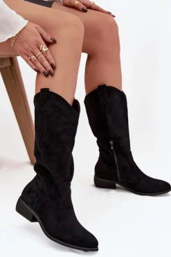 Boto Kozaki Przed Kolano|Kozaki Na Obcasie*Kozaki Kowbojki Na Niskim Obcasie Z Eko Zamszu Czarne Cherrie Czarny