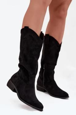 Boto Kozaki Przed Kolano|Kozaki Na Obcasie*Kozaki Kowbojki Na Niskim Obcasie Z Eko Zamszu Czarne Cherrie Czarny