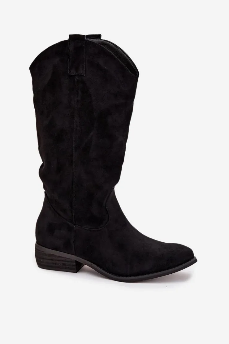 Boto Kozaki Przed Kolano|Kozaki Na Obcasie*Kozaki Kowbojki Na Niskim Obcasie Z Eko Zamszu Czarne Cherrie Czarny