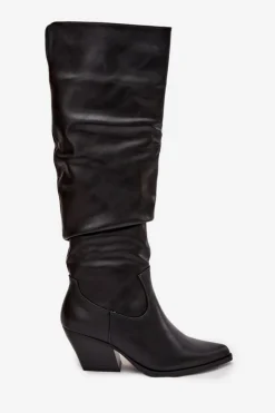 Boto Kozaki Ocieplane|Kozaki Na Słupku*Kozaki Kowbojki Na Obcasie Z Marszczeniem Ocieplane Czarne Rosvian