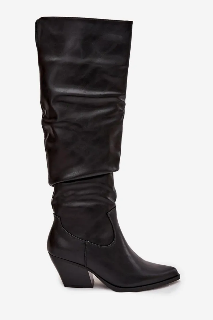 Boto Kozaki Ocieplane|Kozaki Na Słupku*Kozaki Kowbojki Na Obcasie Z Marszczeniem Ocieplane Czarne Rosvian