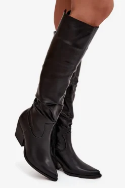 Boto Kozaki Ocieplane|Kozaki Na Słupku*Kozaki Kowbojki Na Obcasie Z Marszczeniem Ocieplane Czarne Rosvian
