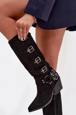 Sale Boto Kozaki Kowbojki Na Słupku Z Klamrami Czarne Fivelle Czarny