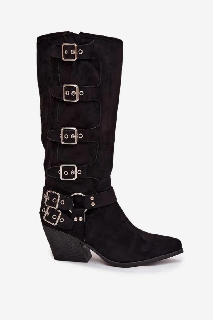 Sale Boto Kozaki Kowbojki Na Słupku Z Klamrami Czarne Fivelle Czarny