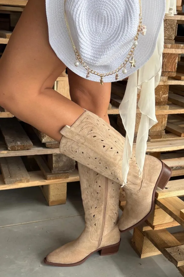 Boto Kozaki Ocieplane|Kozaki Ażurowe*Kozaki Kowbojki Z Ażurowym Wzorem Na Niskim Obcasie Beżowe Selirae