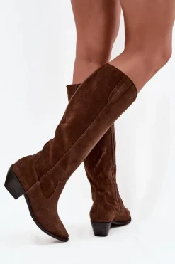 Zazoo Kozaki Ocieplane|Kozaki Wiosenne*Kozaki Kowbojki Z Naturalnego Zamszu Ocieplane 4225 Brązowe Brązowy