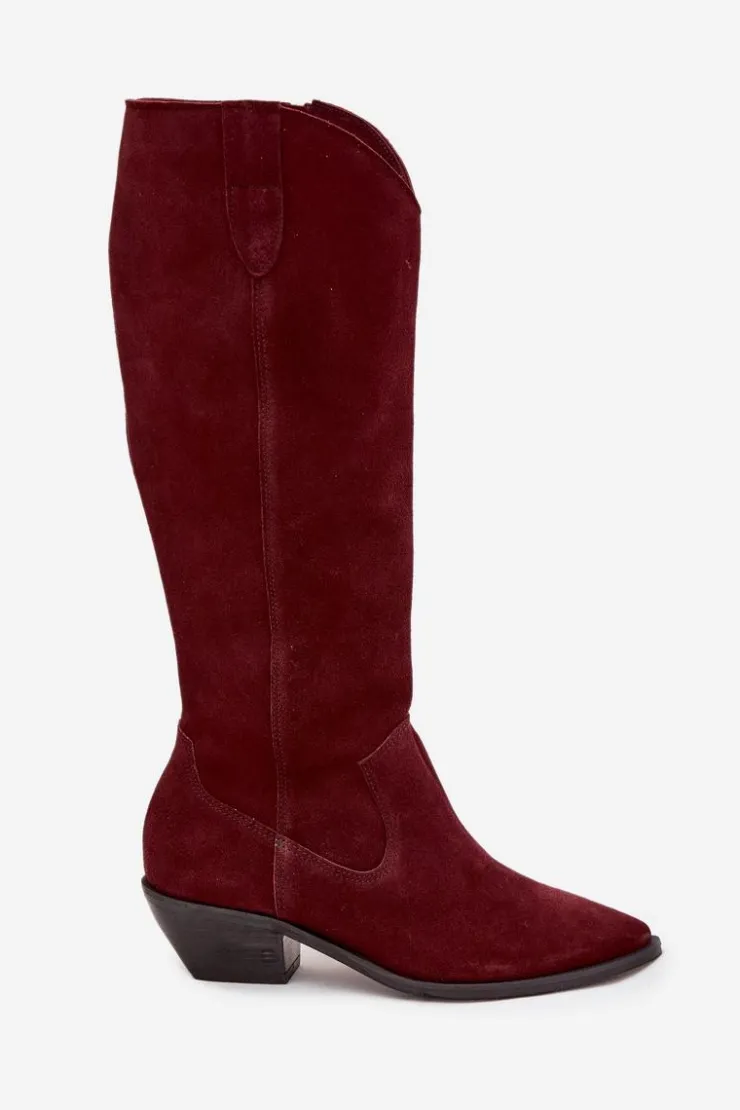 New Zazoo Kozaki Kowbojki Z Naturalnego Zamszu Ocieplane 4225 Bordowe Czerwony