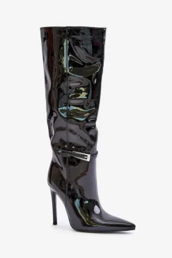 Boto Kozaki Ocieplane|Kozaki Na Szpilce*Kozaki Lakierowane Ocieplane Na Szpilce Z Klamrą Czarne Tameliae