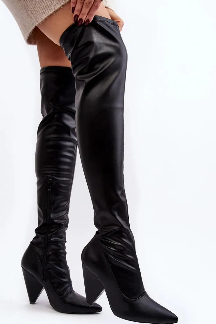 Damskie Boto Kozaki Na Obcasie EkoSkóra Lu Boo Czarne