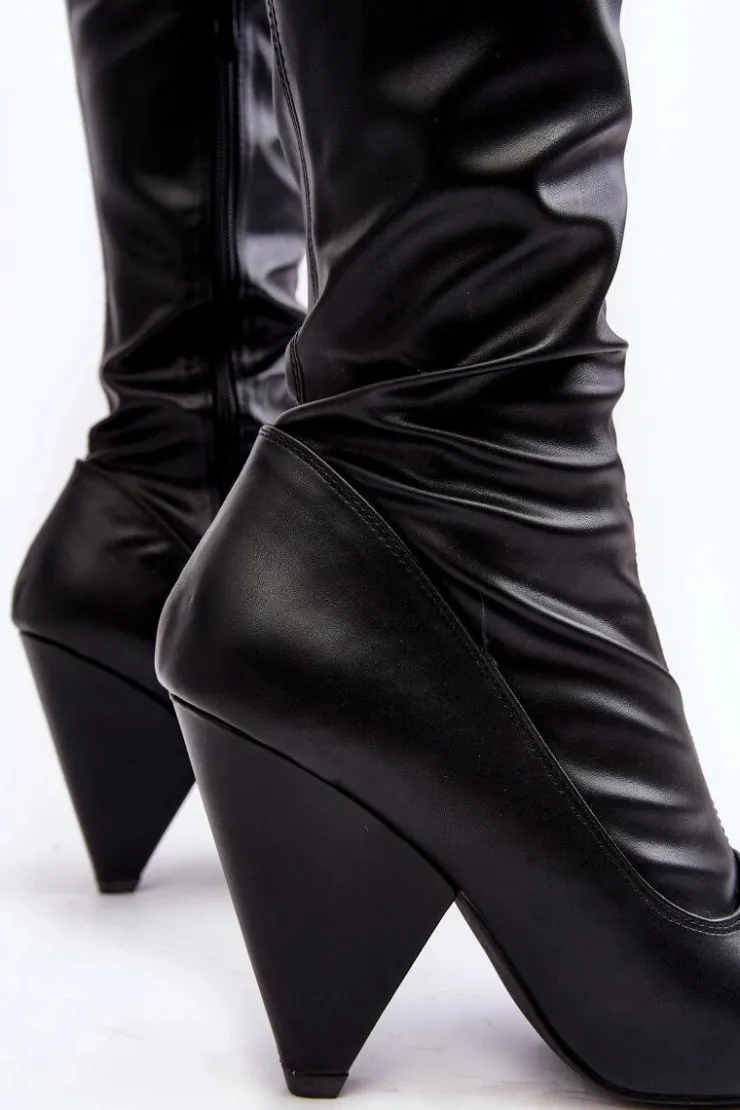 Damskie Boto Kozaki Na Obcasie EkoSkóra Lu Boo Czarne