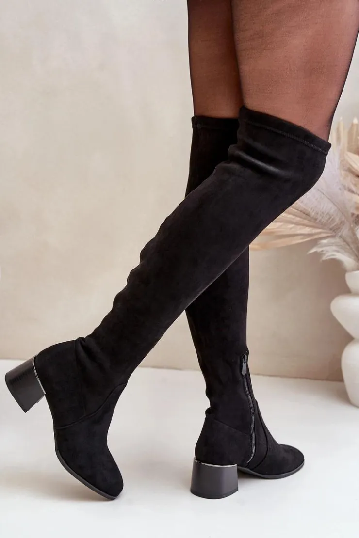 Sale Boto Kozaki Na Obcasie Klocku Za Kolano Z Eko Zamszu Czarne Galadi