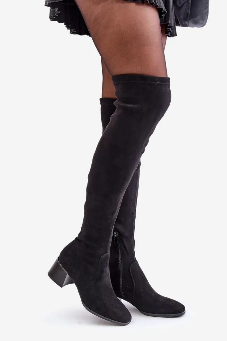 Sale Boto Kozaki Na Obcasie Klocku Za Kolano Z Eko Zamszu Czarne Galadi