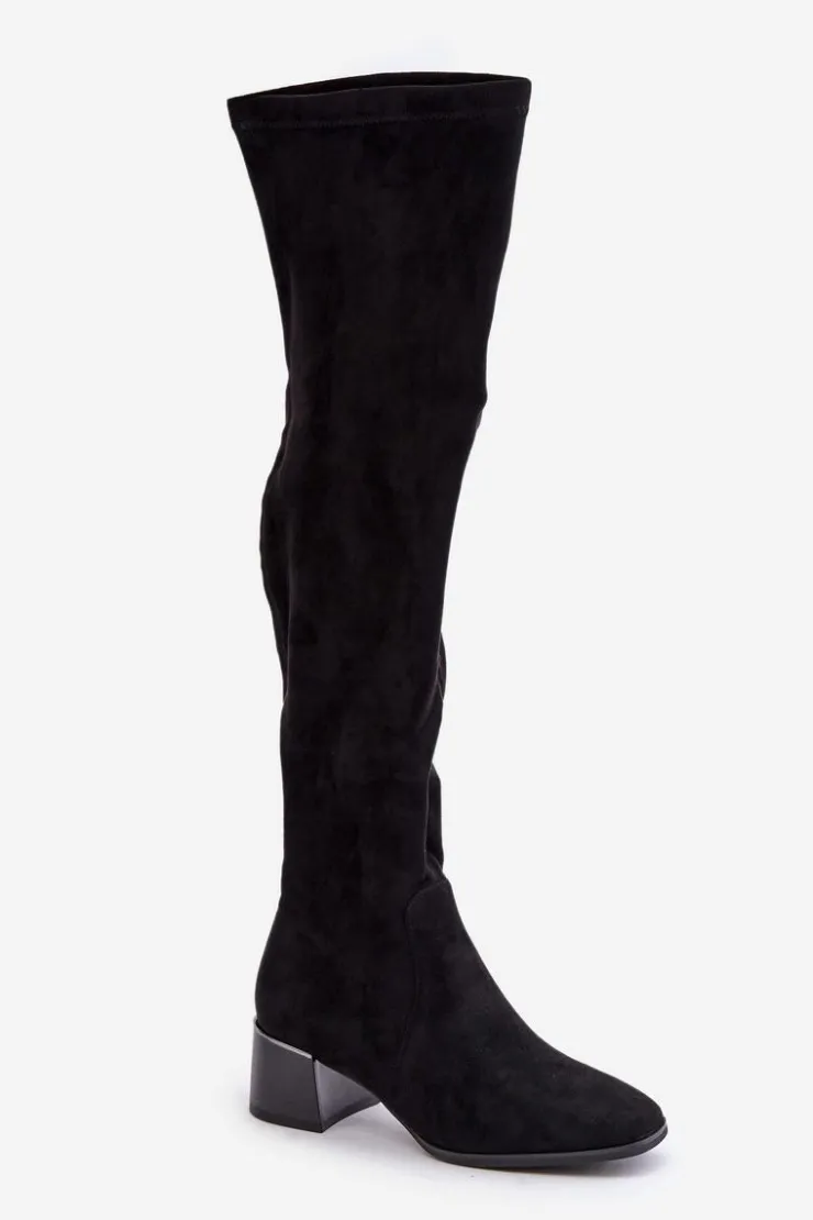 Sale Boto Kozaki Na Obcasie Klocku Za Kolano Z Eko Zamszu Czarne Galadi