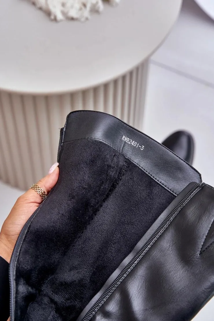 Boto Kozaki Ocieplane|Kozaki Przed Kolano*Kozaki Na Obcasie Z Eko Skóry Przed Kolano Czarne Izanae Czarny