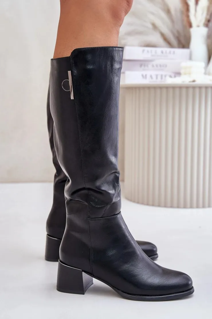 Boto Kozaki Ocieplane|Kozaki Przed Kolano*Kozaki Na Obcasie Z Eko Skóry Przed Kolano Czarne Izanae Czarny