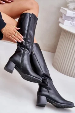 Boto Kozaki Ocieplane|Kozaki Przed Kolano*Kozaki Na Obcasie Z Eko Skóry Przed Kolano Czarne Izanae Czarny