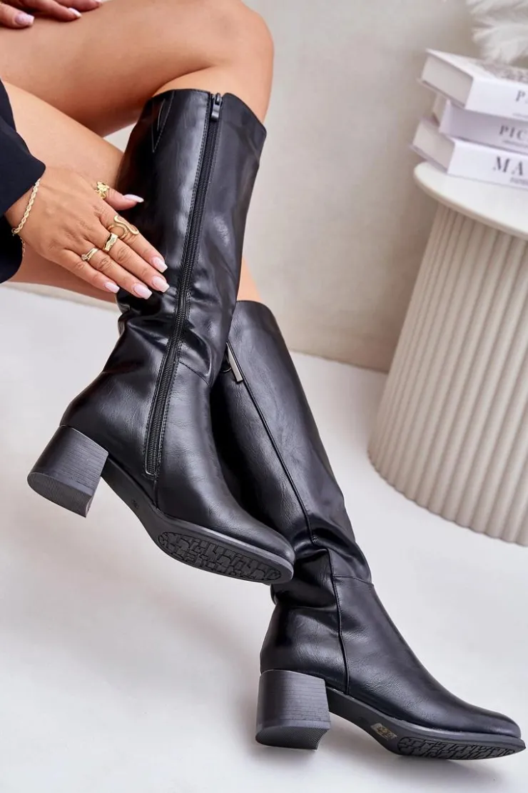 Boto Kozaki Ocieplane|Kozaki Przed Kolano*Kozaki Na Obcasie Z Eko Skóry Przed Kolano Czarne Izanae Czarny